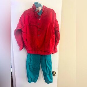 Red and Teal Jacket and Pants Set